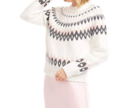 Karen Kane Jacquard Crewneck Sweater - Petite in off white - women's sweater - detail view