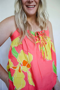 Olivaceous - Laci Floral Cami & Drawstring Shorts Two-piece Set