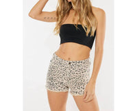Kancan - High Rise Leopard Printed Denim Shorts