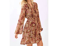 Mittoshop - BOHO PAISLEY PRINT SMOCKED WAIST RUFFLE MINI DRESS