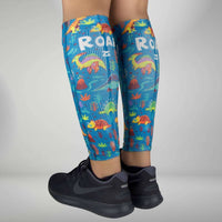 Zensah Print Compression Leg Sleeves in dinosaurs teal - men's item - detail view