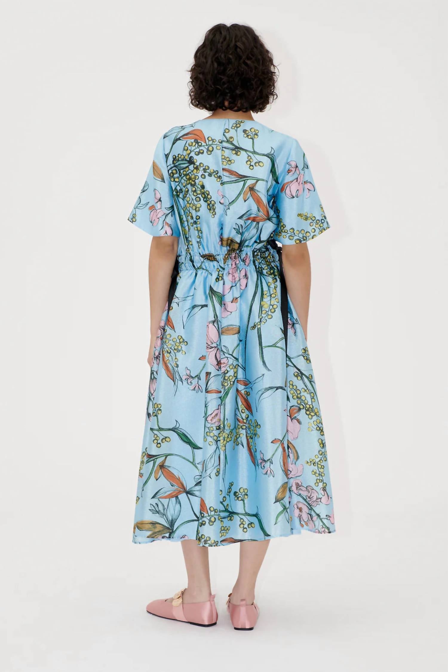 Stine Goya - Textured V Neck Waist Tie Midi Dress