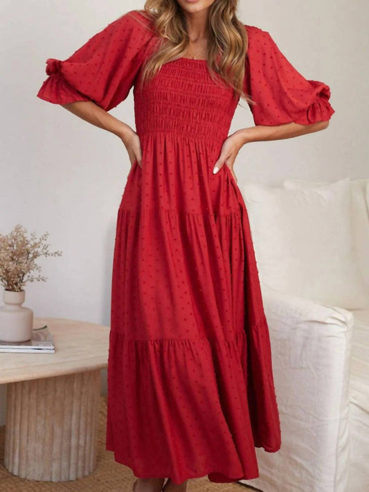 Trendsi - Smocked Swiss Dot Square Neck Dress - Plus