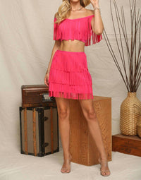 Nylon Apparel - Western Fringed Top Mini Skirt Set
