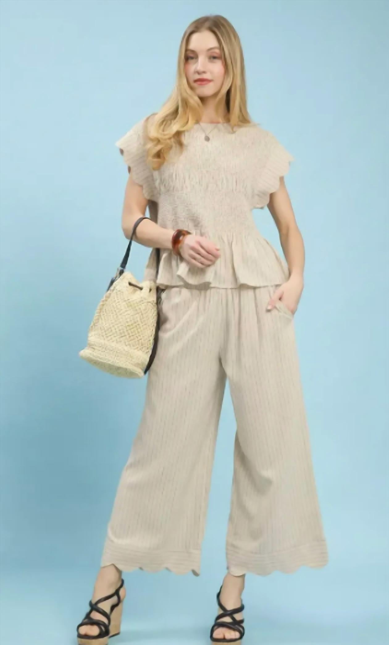 Umgee - Pinstripe Wide Leg Pants