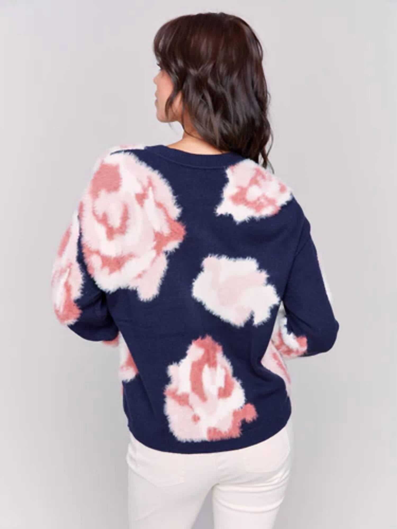 Charlie B - Hairy Yarn Floral Jacquard Crew Flora Sweater