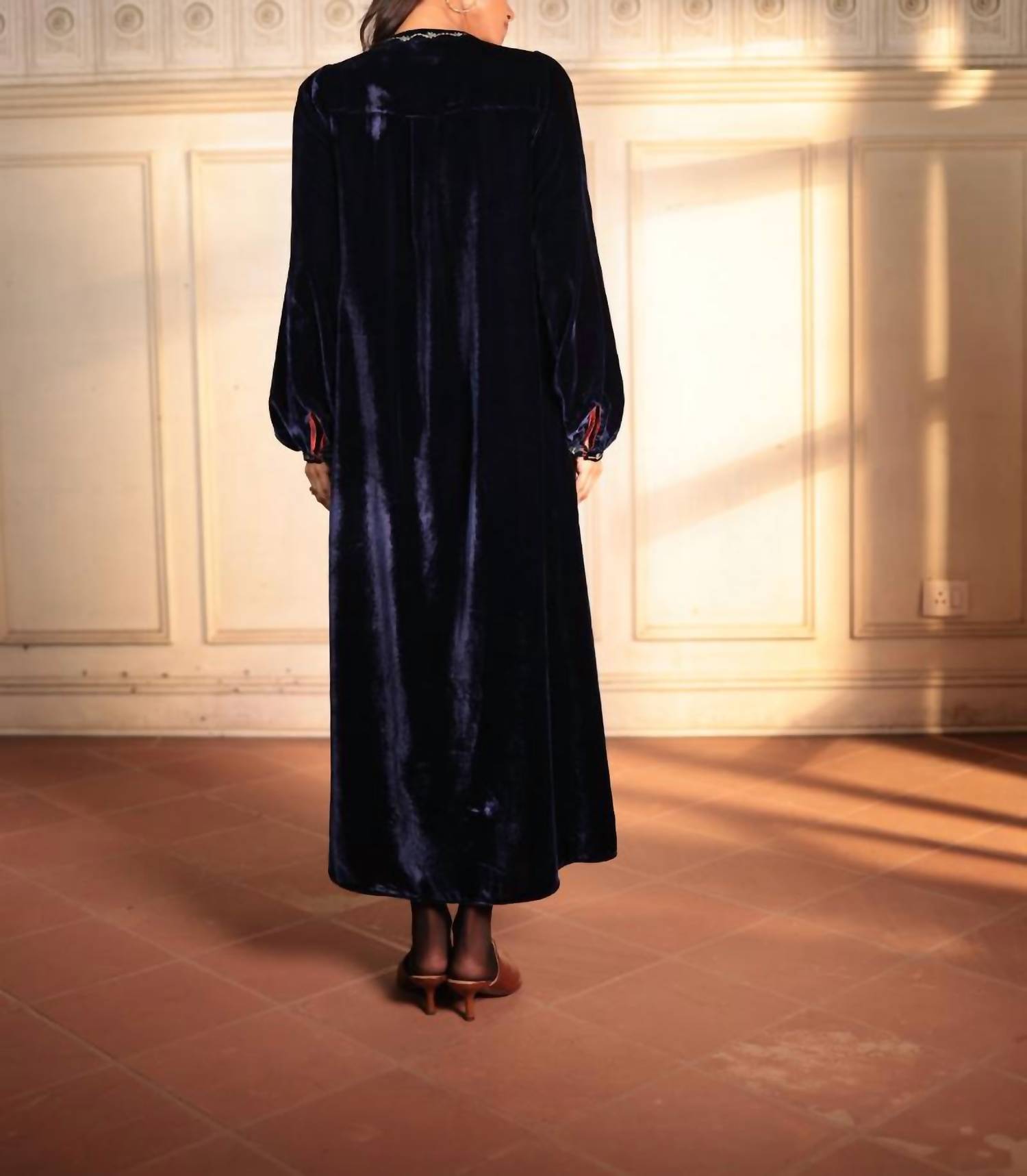 Ornaete Beatrix Velvet Dress With Bahar Embroidery in night - women's dress - detail view