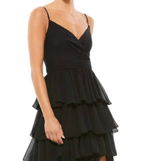 MAC DUGGAL Ruffled A-line Evening Dress in black - women's dress - detail view
