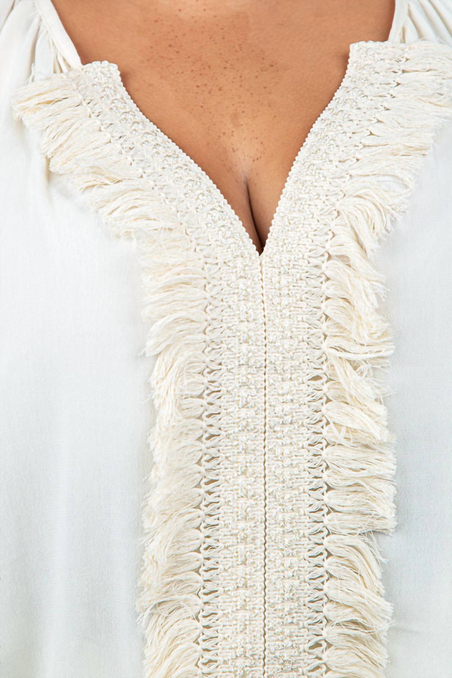 Adriana Contreras - Blouse With Fringes On The Neckline - Plus