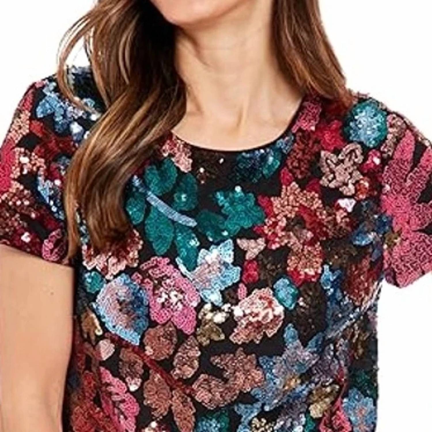 London Times - Sequin Crew Neck T-shirt Mini Dress