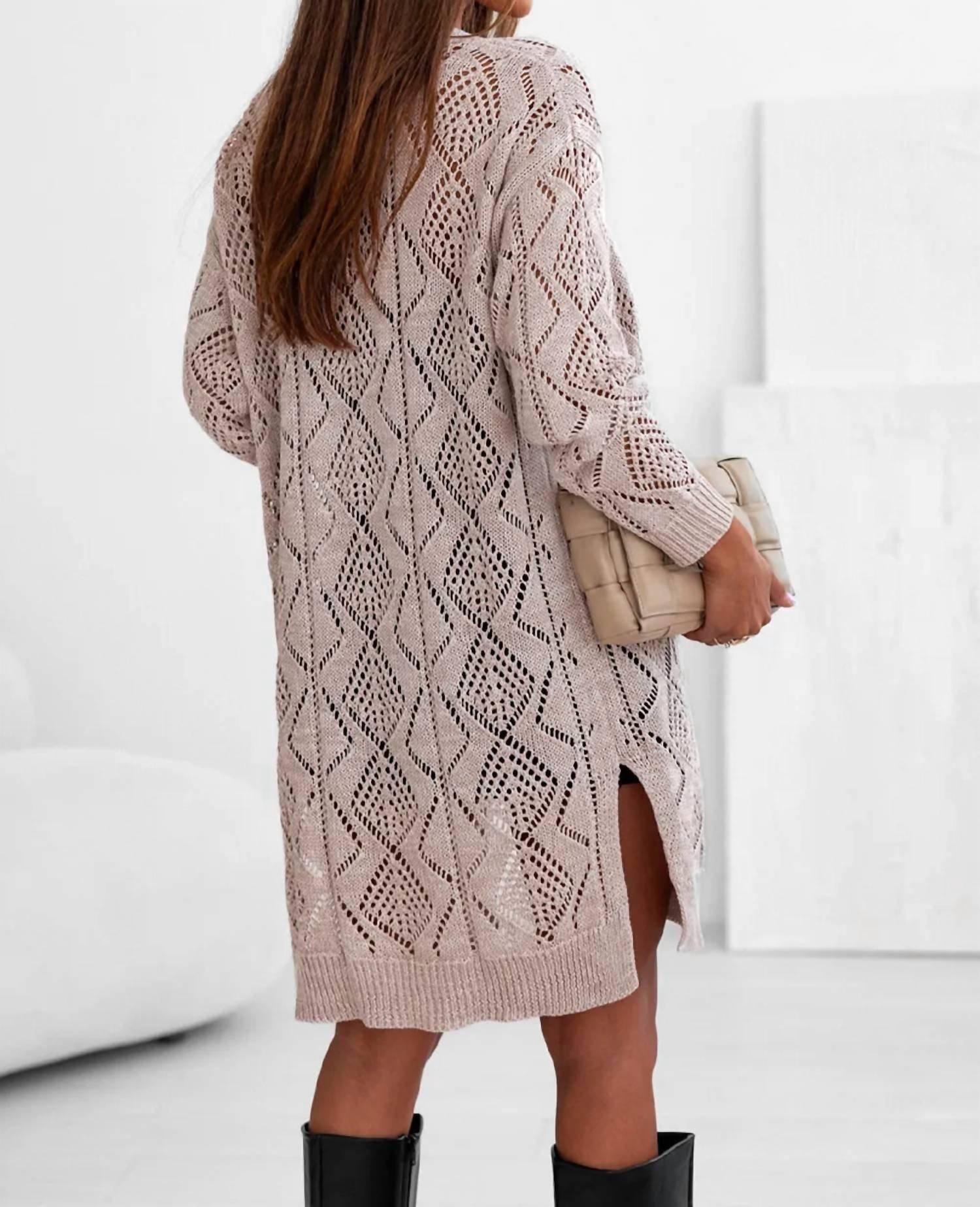 Threaded Pear - Hollow-out Openwork Knit Cardigan