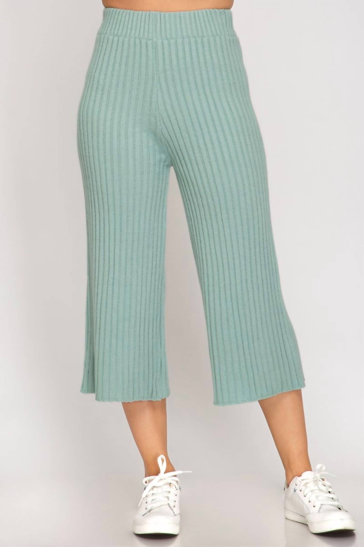 She + Sky - Rib Knit Sweater Culotte Pants