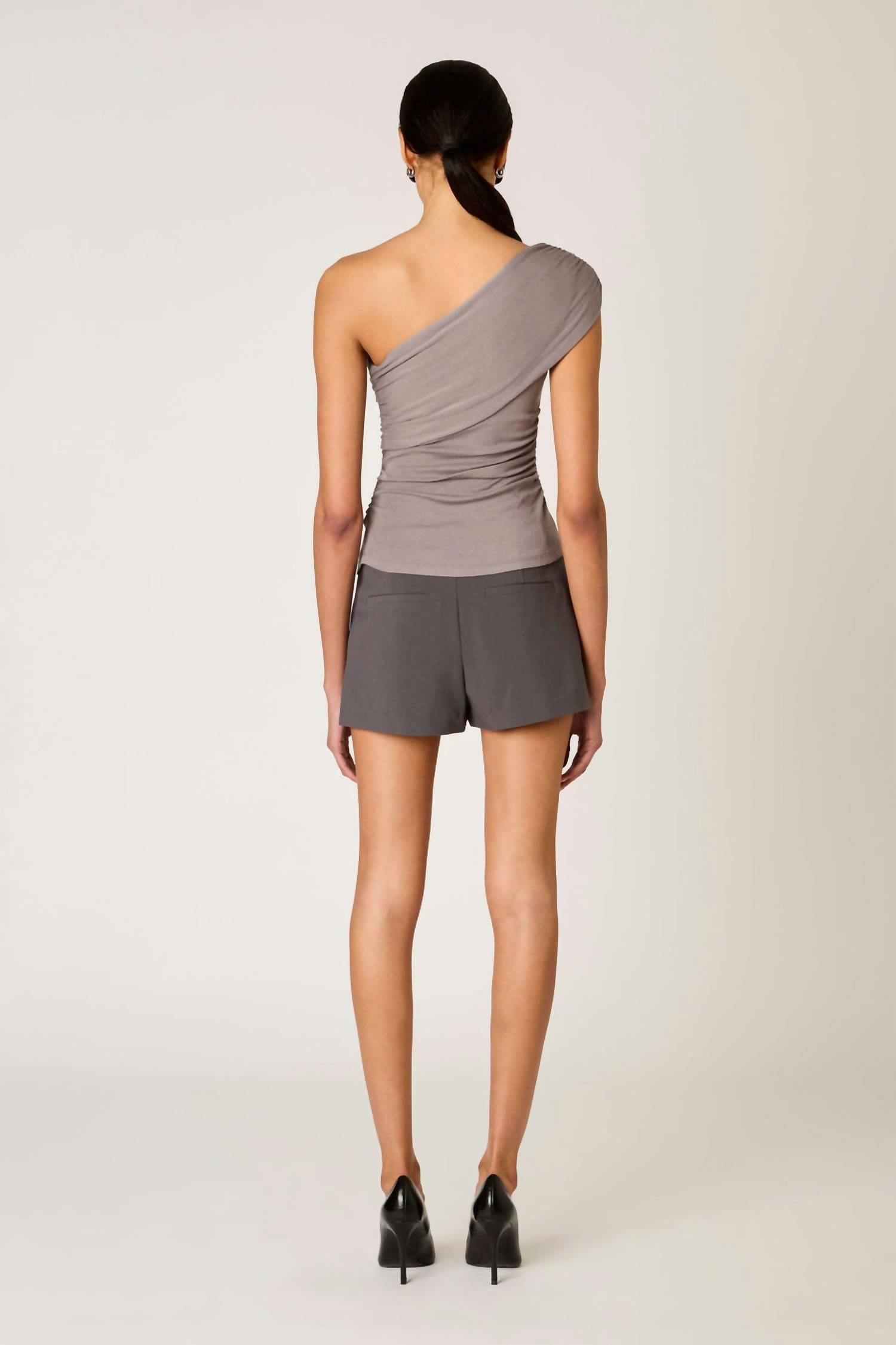 NIA Coldwater One-shoulder Top in grey - women's shirt - detail view
