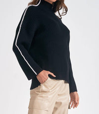 ELAN Contrast Stripe Sweater in black white - men's sweater