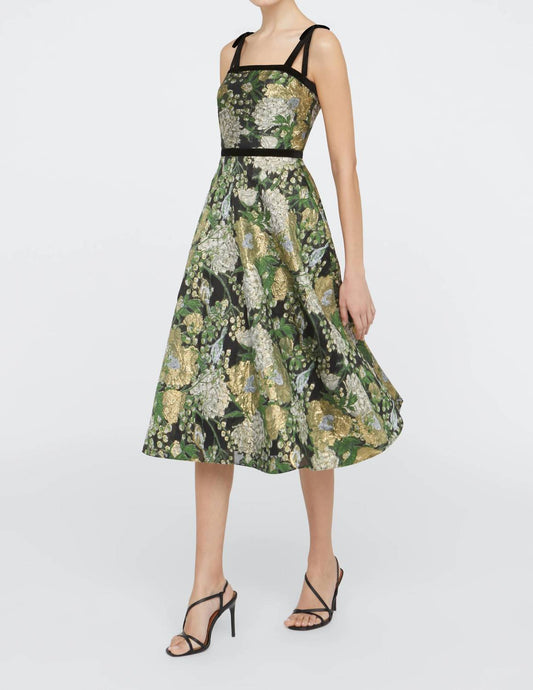Theia - Joni Velvet Bow Strap Midi Dress