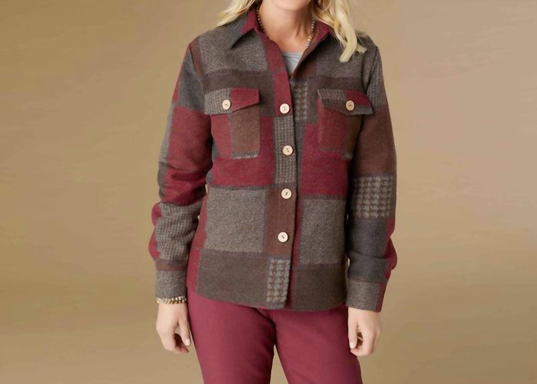 COCO + CARMEN Maura Colorblock Shacket in burgundy brown - women's jacket - view 4