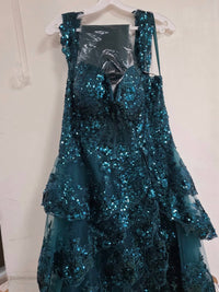 Adora Design - Tiered A-line Sequin Applique Formal Prom Gown