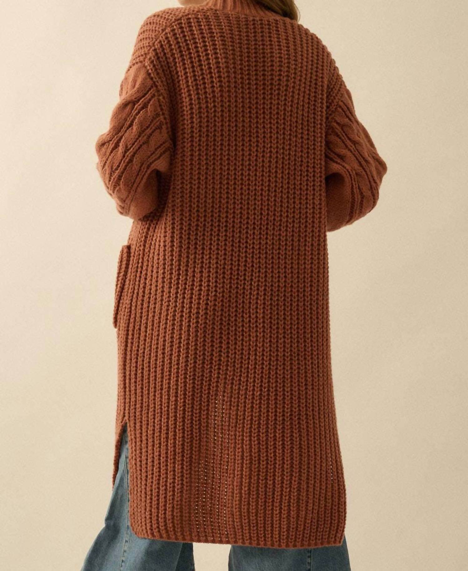 Promesa - Solid Rib Knit Open Front Cable Knit Cardigan
