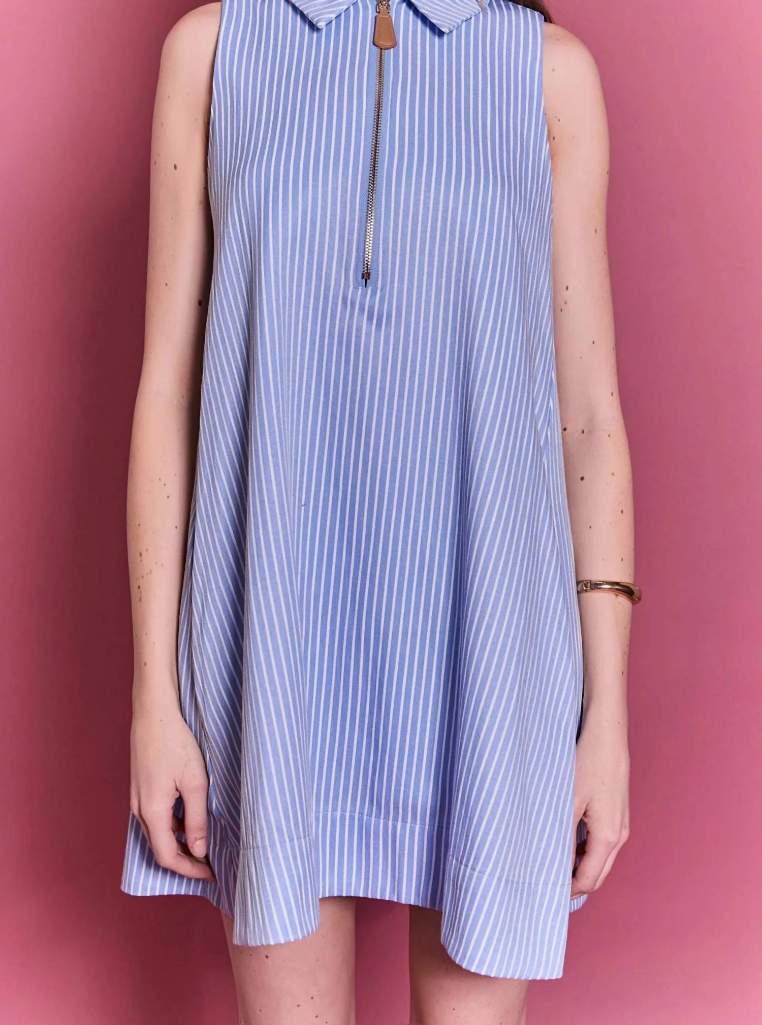 English Factory - Zip-front Collared Sleeveless Mini Dress