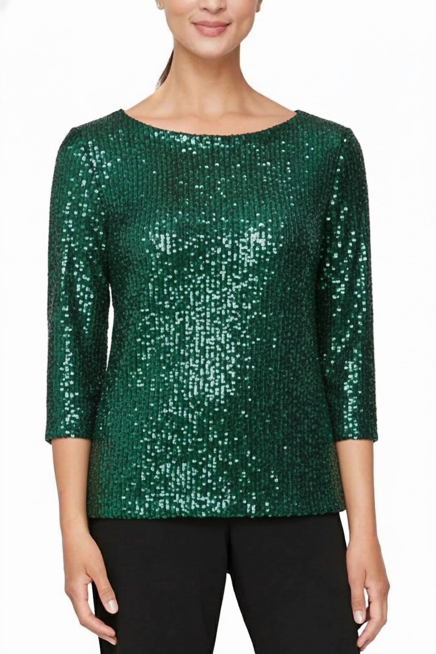 Alex Evenings - Women's Sequin Detail Tunic Blouse