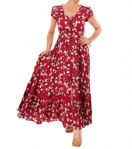 Papillon - Tiered Floral Print Button-through Maxi Dress