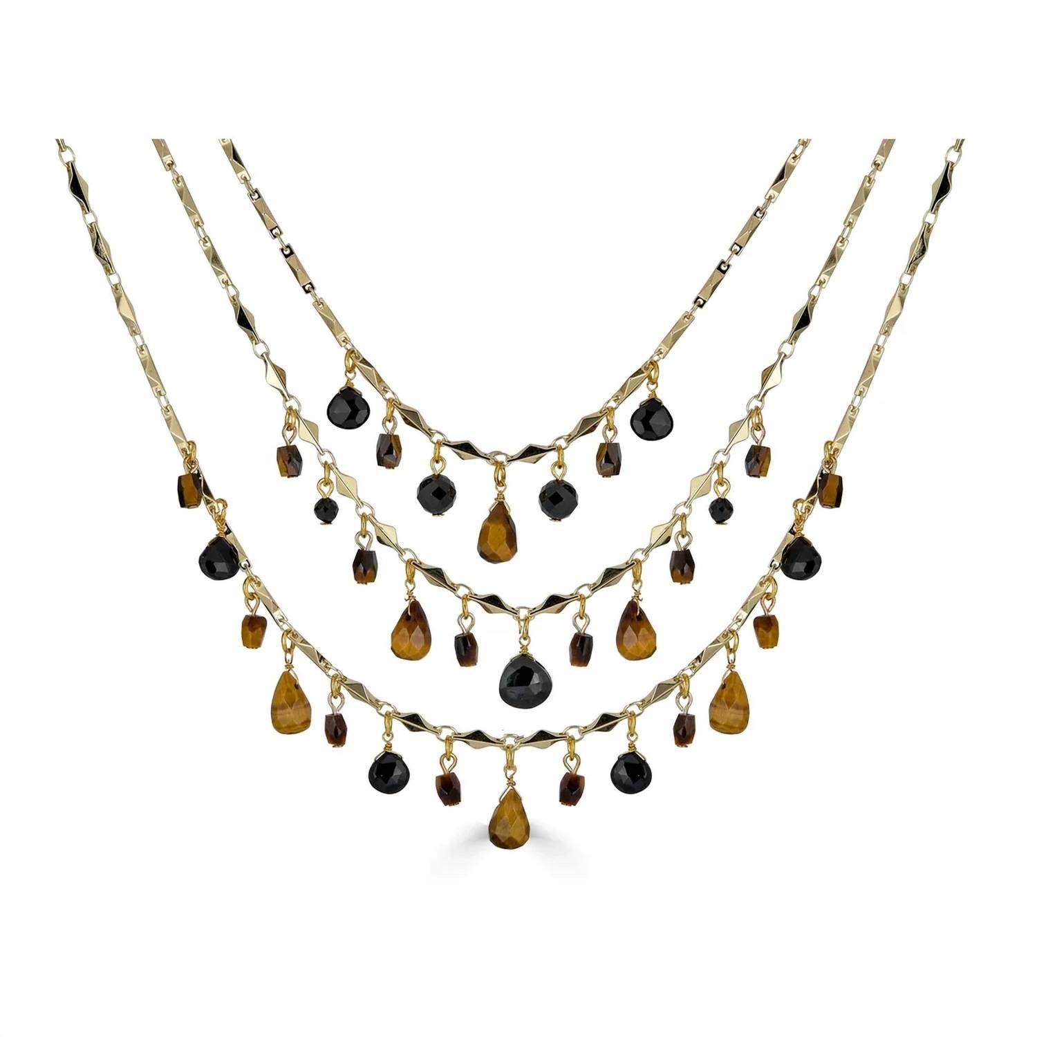 Rachel Reinhardt - Women's Tigers Eye And Black Spinel Bib Necklace
