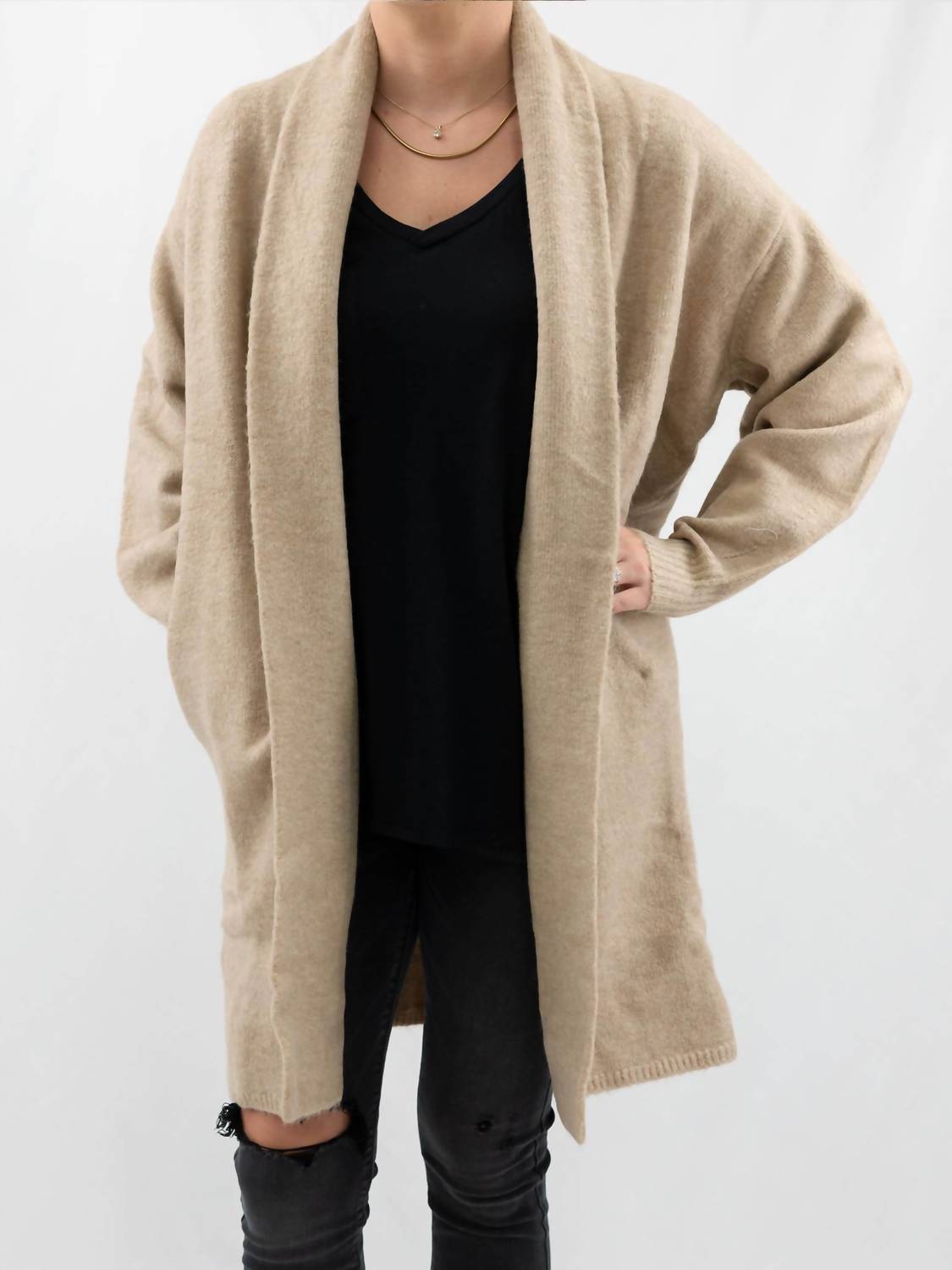 Lush - Long Foldover Collar Cardigan