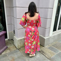 Peach Love - Floral Print Cut-out Midi Dress