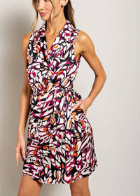 Ee:Some - Abstract Print Sleeveless Mini Wrap Dress