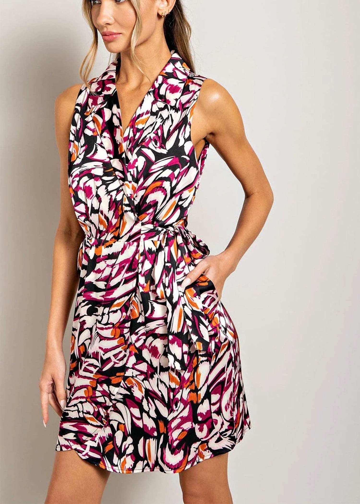 Ee:Some - Abstract Print Sleeveless Mini Wrap Dress