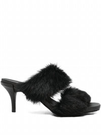 pedro garcia Women's Cissy Fur-trimmed Heeled Sandals in black suede churra - women's sandal - detail view