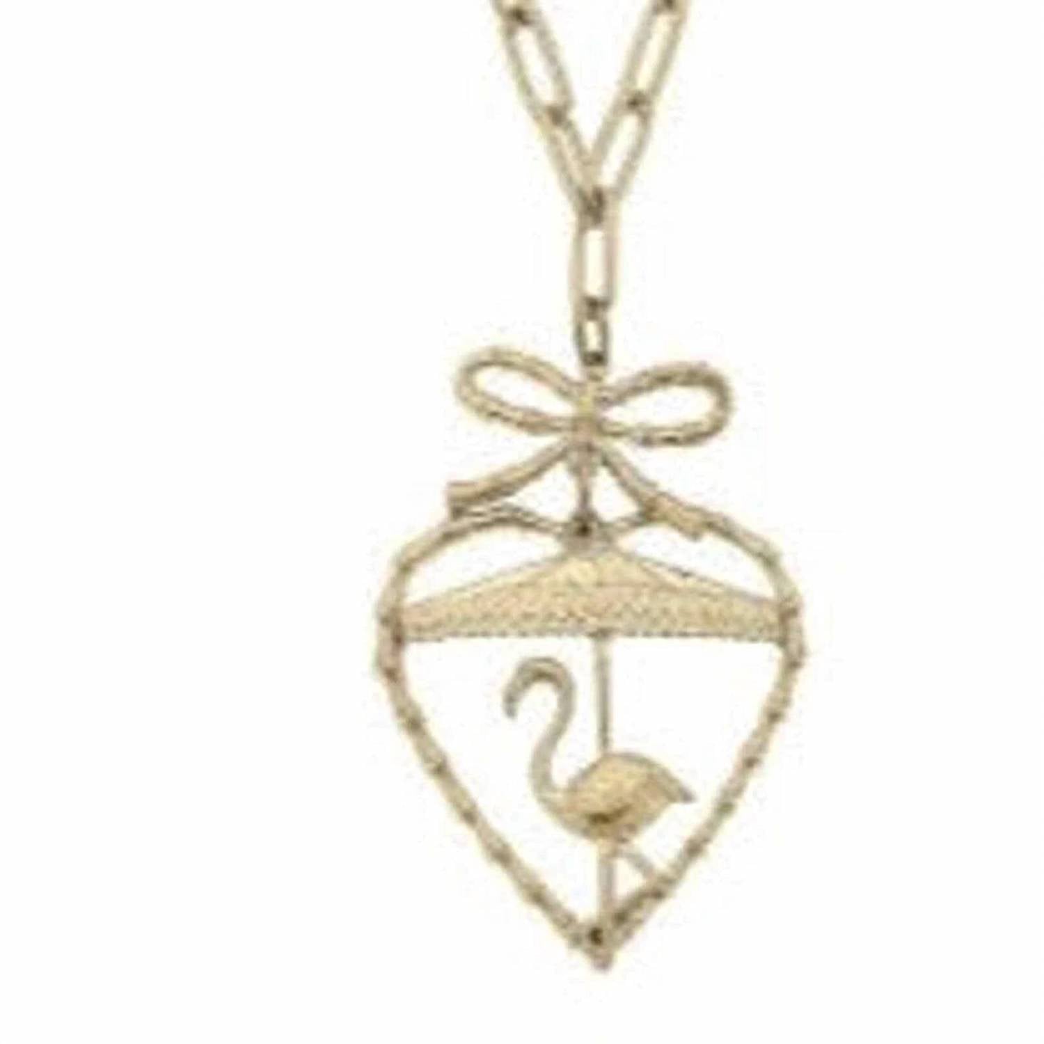 Canvas Style - Women's Flamingo And Bamboo Heart Pendant Necklace
