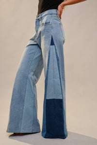 Blue B - High Rise Super Wide Leg Color Block Jeans