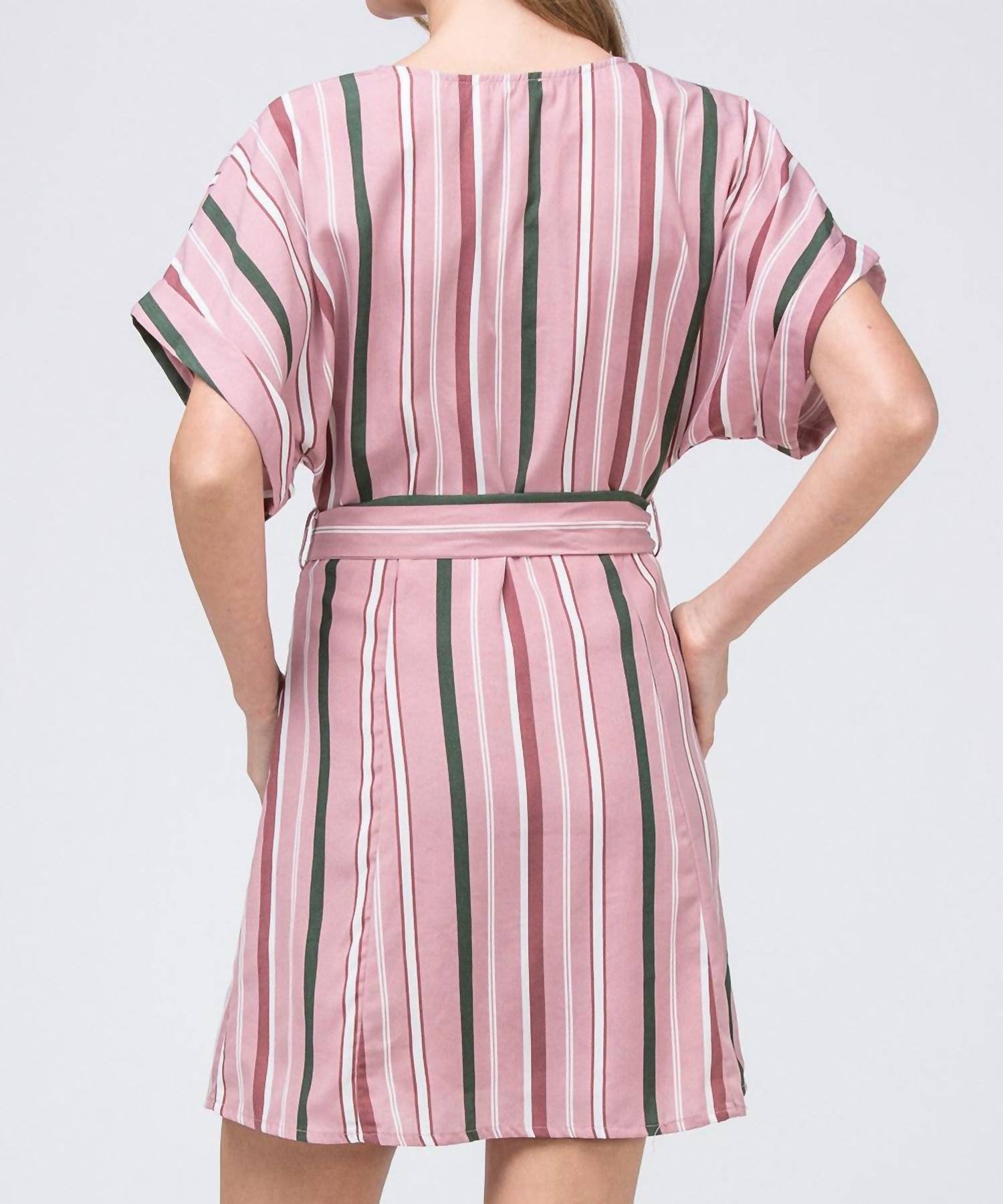 entro Striped Mini Shirtdress in pink - women's dress - alternate view