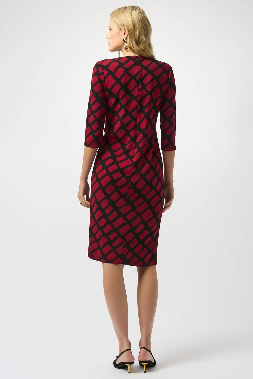 Joseph Ribkoff Geometric Ruched Sheath Dress in black red - women's dress - alternate view