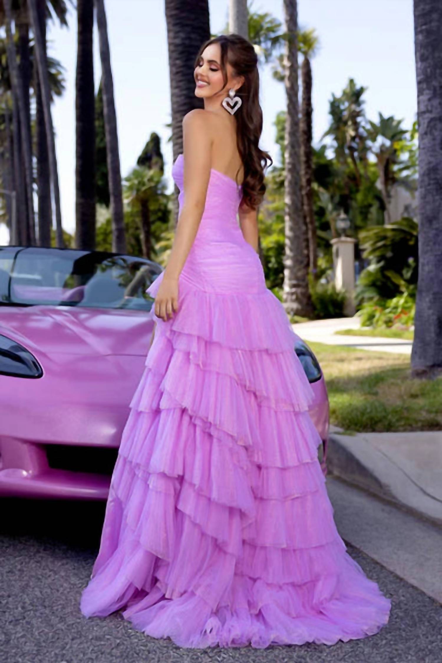 PORTIA&SCARLETT Enchantress Tiered Tulle Gown in pink - women's dress - alternate view
