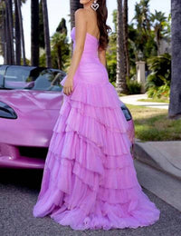 PORTIA&SCARLETT Enchantress Tiered Tulle Gown in pink - women's dress - detail view