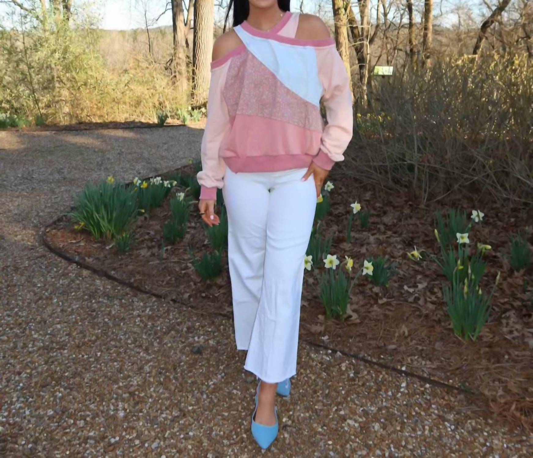 Oli & Hali - Washed Fabric Mixed Cutout Shoulder Tunic
