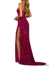 Sherri Hill - Side Slit Strapless Corset Sequin Dress