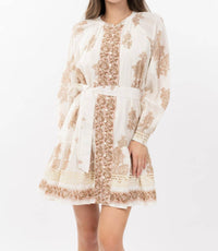 Ivy Jane Metallic Trim Paisley Mini Dress in gold - women's dress