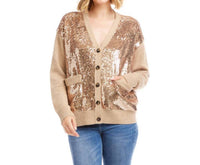 Karen Kane Sequin Cardigan Sweater in dark oatmeal - women's cardigan