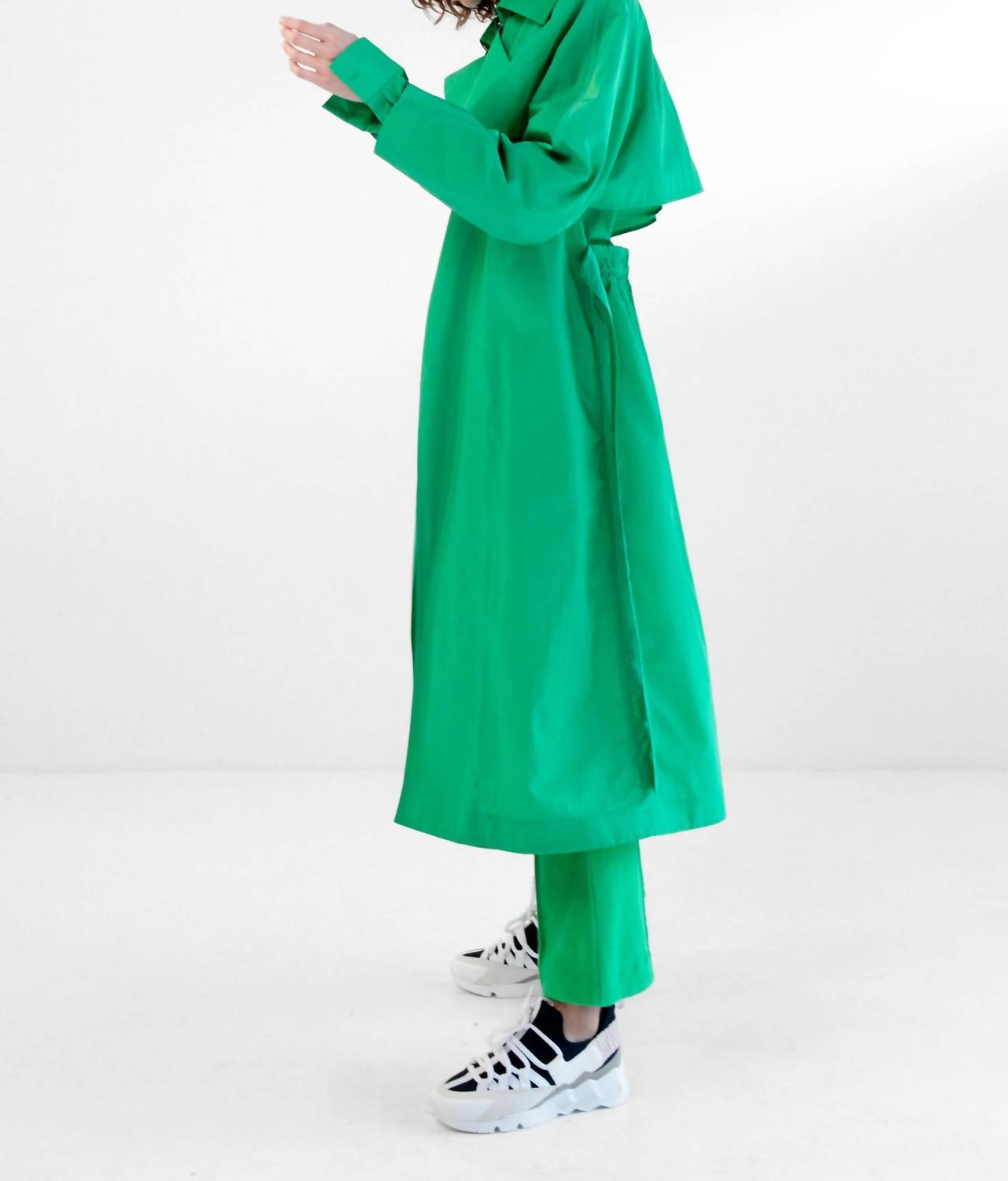 Maison Rabih Kayrouz Taffeta Long Coat in grass - women's jacket - detail view