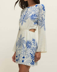 Z Supply Tahina Airy Palm Mini Dress in nautical cobalt blue 1 - women's dress - alternate view
