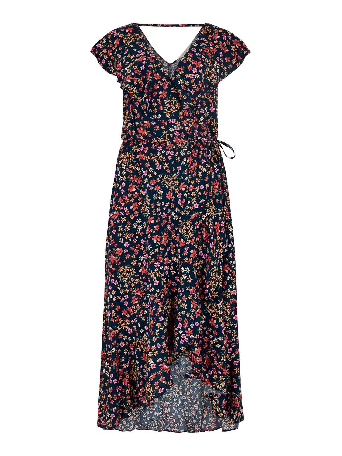 Apricot - Ditsy Floral Ruffle Wrap Midi Dress