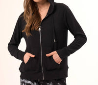 french kyss Abstract Print Zip Up Hoodie in black - women's top