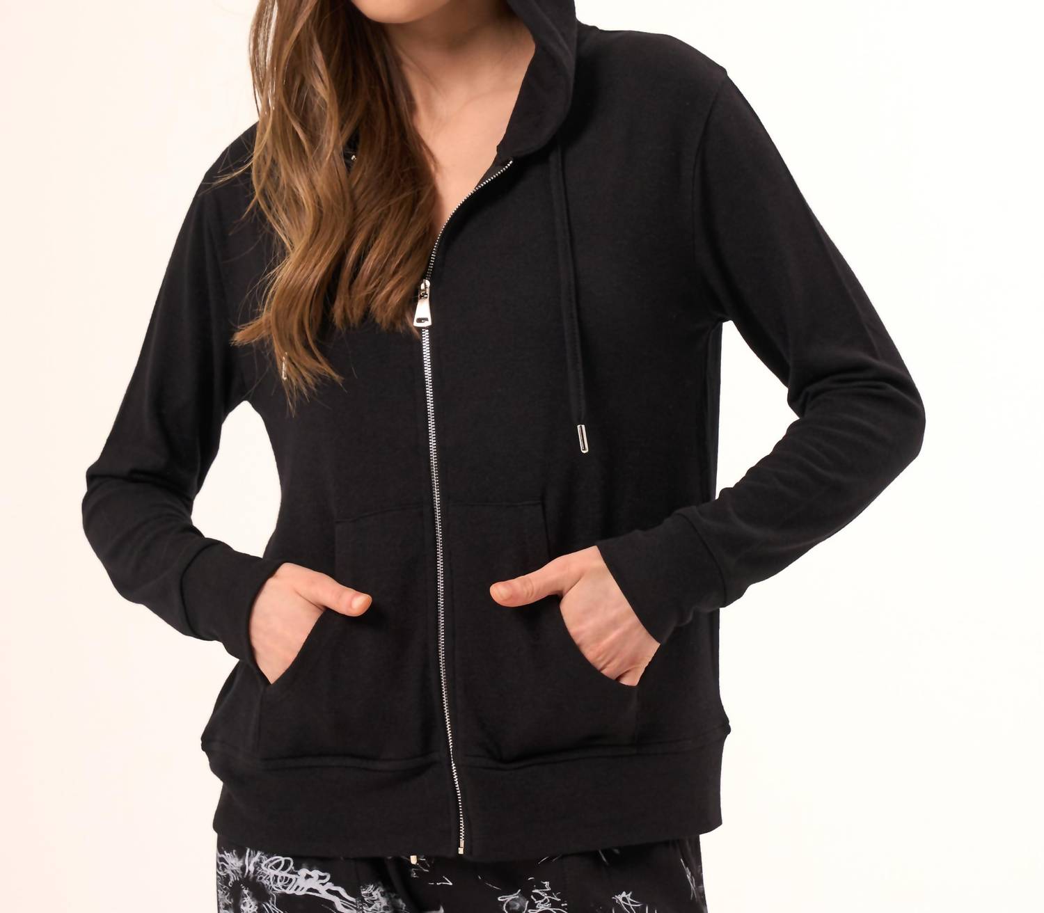 french kyss Abstract Print Zip Up Hoodie in black - women's top