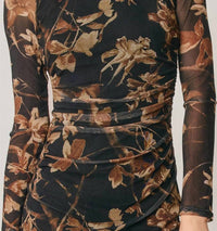 Dress Forum - Floral Mesh Ruched Midi Dress