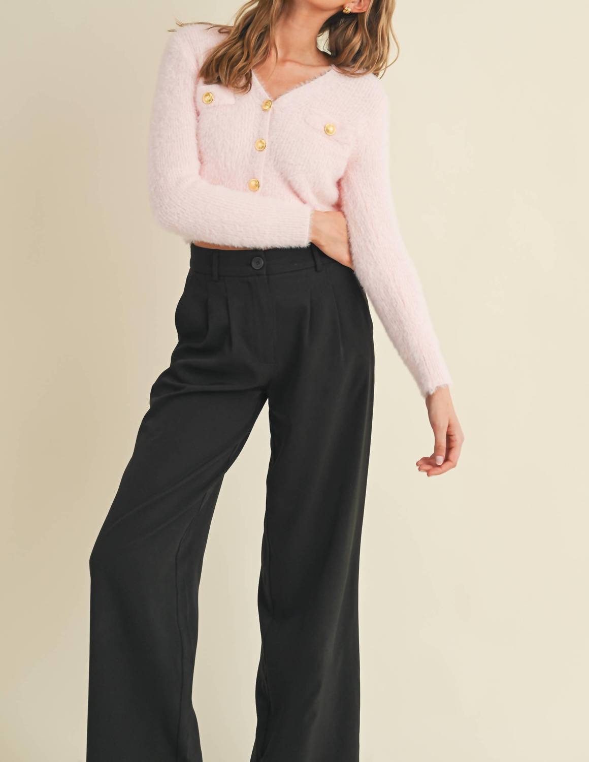 Cloud Ten Fuzzy Knit Crop Cardigan in light pink - women's cardigan - view 8