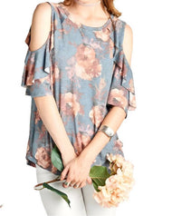 Oddi - Washed Floral Cold Shoulder Top