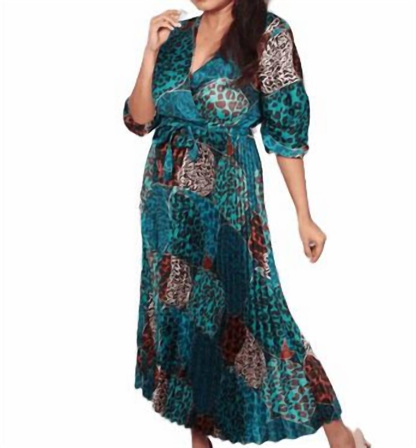 Papillon - Satin Animal Print Pleated Dress